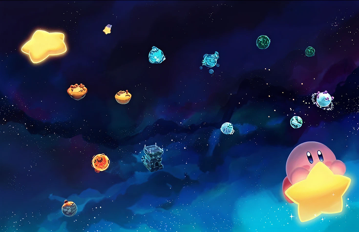 Collage of colourful TovanMirekVolix browser game characters set in a starry space scene